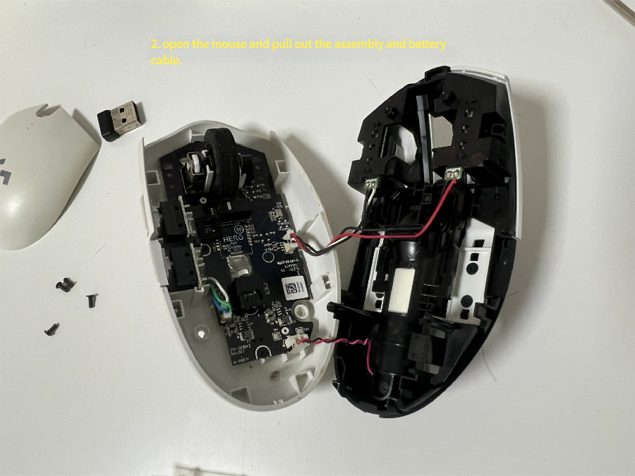 G304/G305 opened shell with battery cable unplugged (double click test troubleshooting)