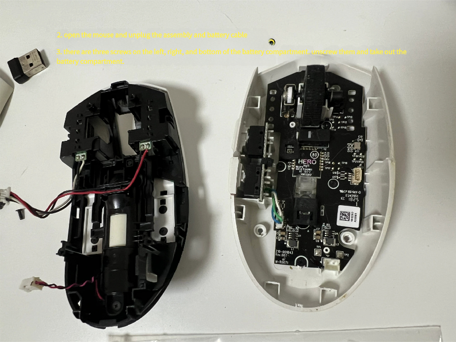 Battery module removed from the shell (repair mouse double click guide)